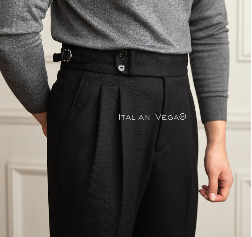 Deep Grey And Black Exotic Herringbone Formal Gurkha Pants (pack of 2)