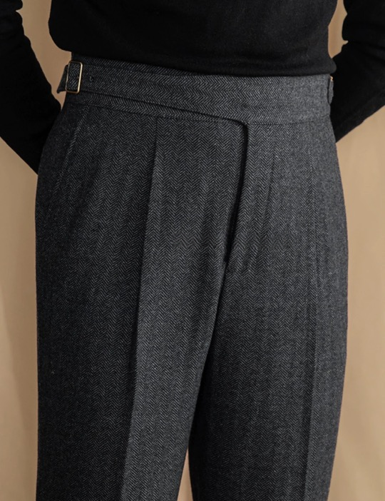 Deep Grey And Black Exotic Herringbone Formal Gurkha Pants (pack of 2)