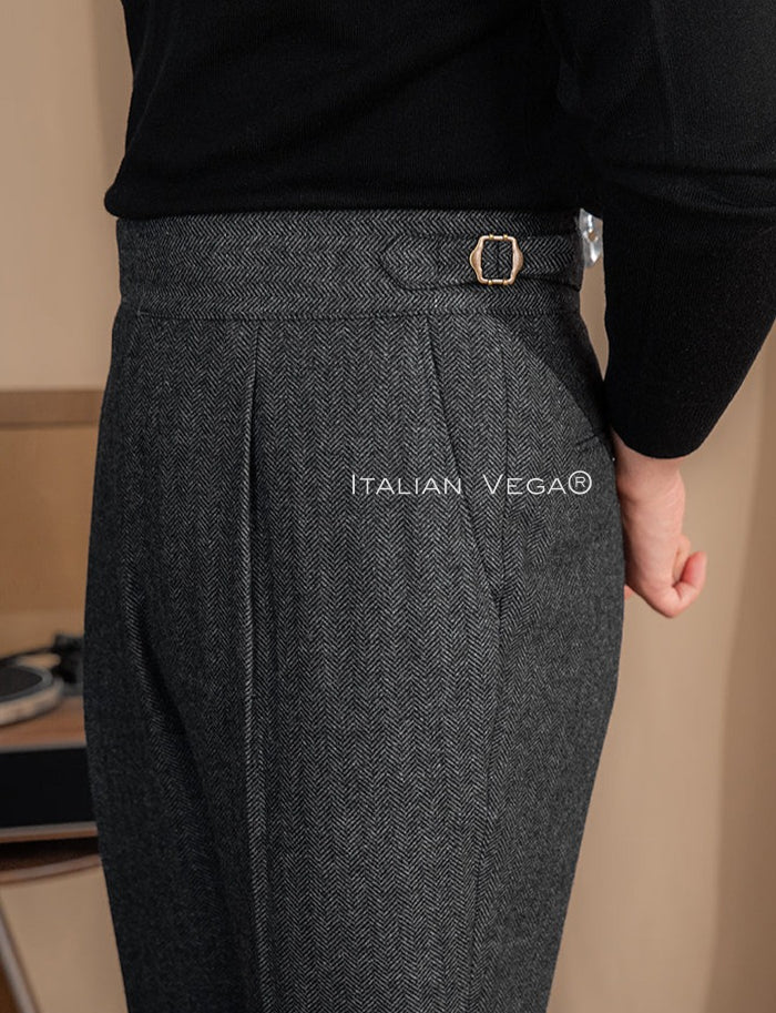 Deep Grey And Black Exotic Herringbone Formal Gurkha Pants (pack of 2)