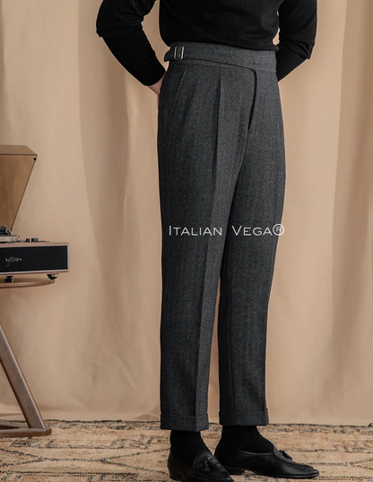 Deep Grey And Black Exotic Herringbone Formal Gurkha Pants (pack of 2)