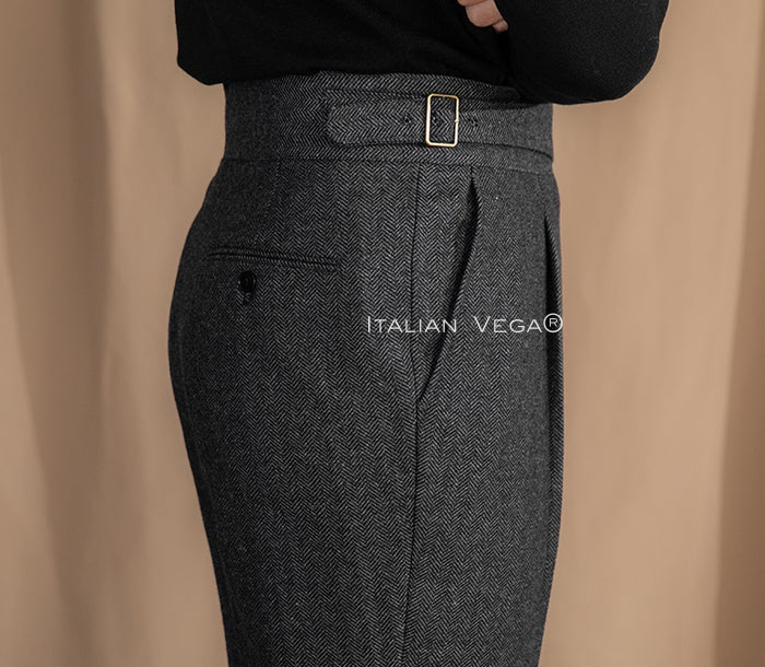 Deep Grey And Black Exotic Herringbone Formal Gurkha Pants (pack of 2)
