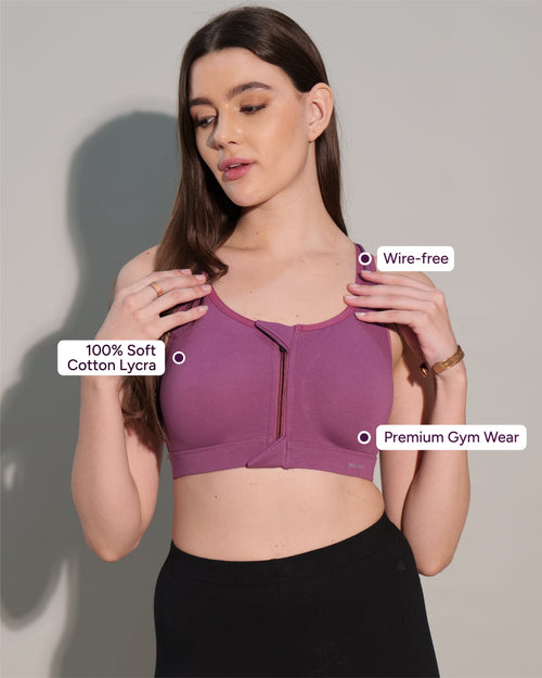 Zipper Sports Cotton Bra (Pack Of 3)