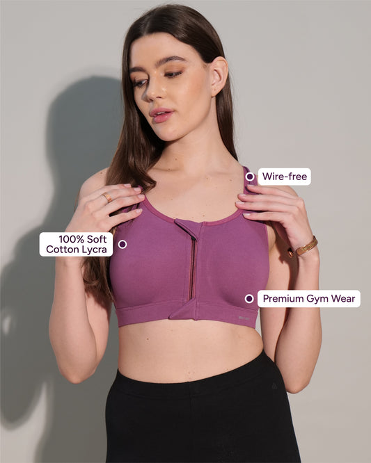 Zipper Sports Cotton Bra (Pack Of 3)