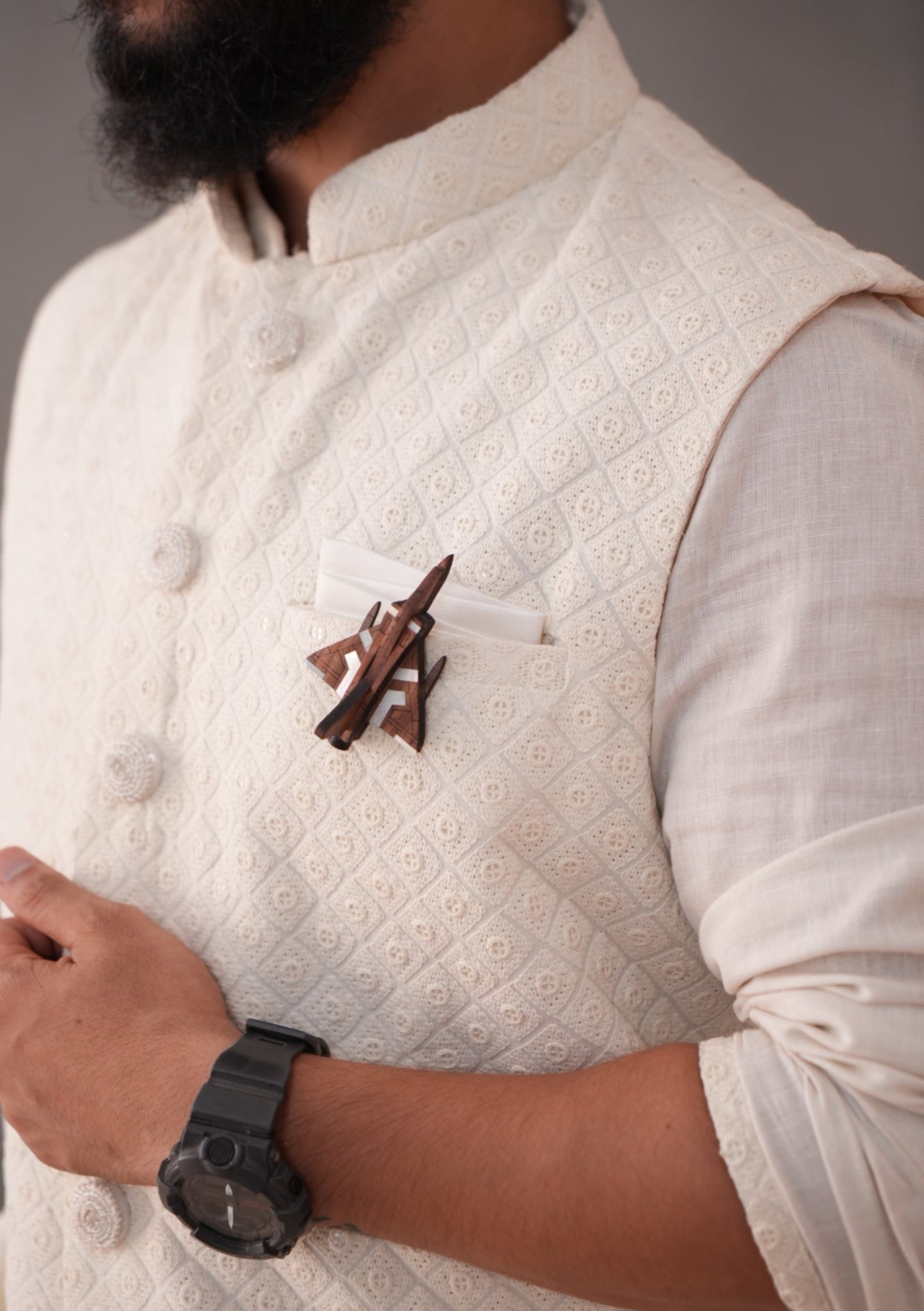DASSAULT MIRAGE Mother of Pearl Wooden Brooch