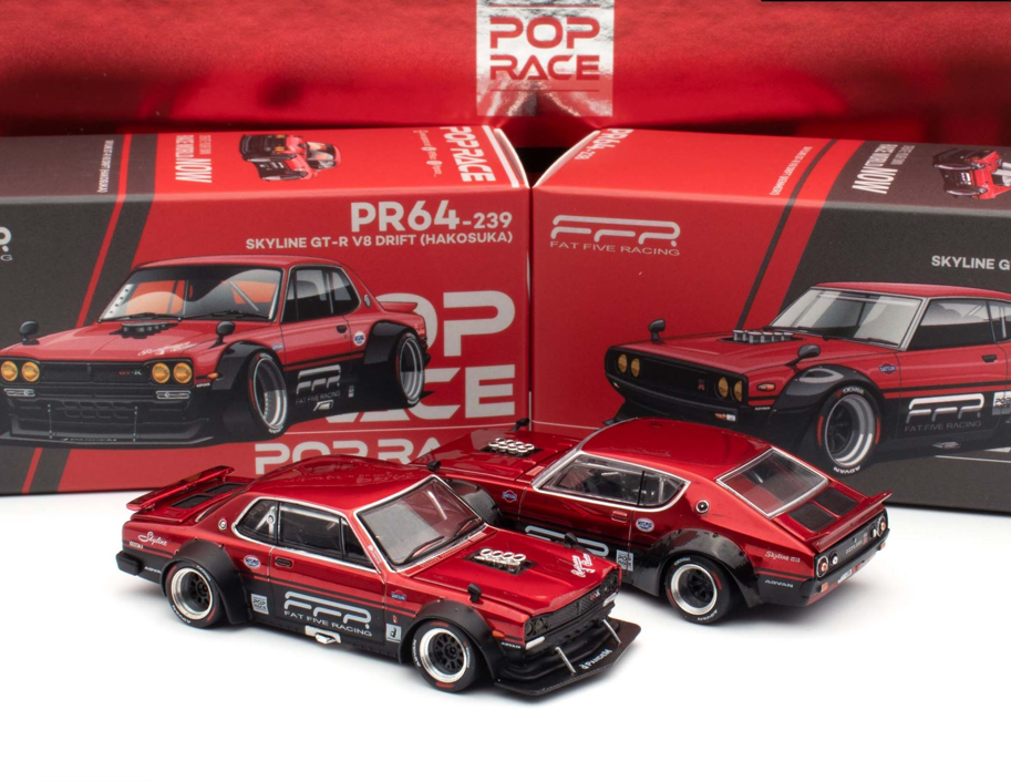 1:64 POPRACE Nissan Skyline GT-R V8 Drift (Hakosuka / Kenmeri) Fat Five Racing Carmeet 2025 Box Set