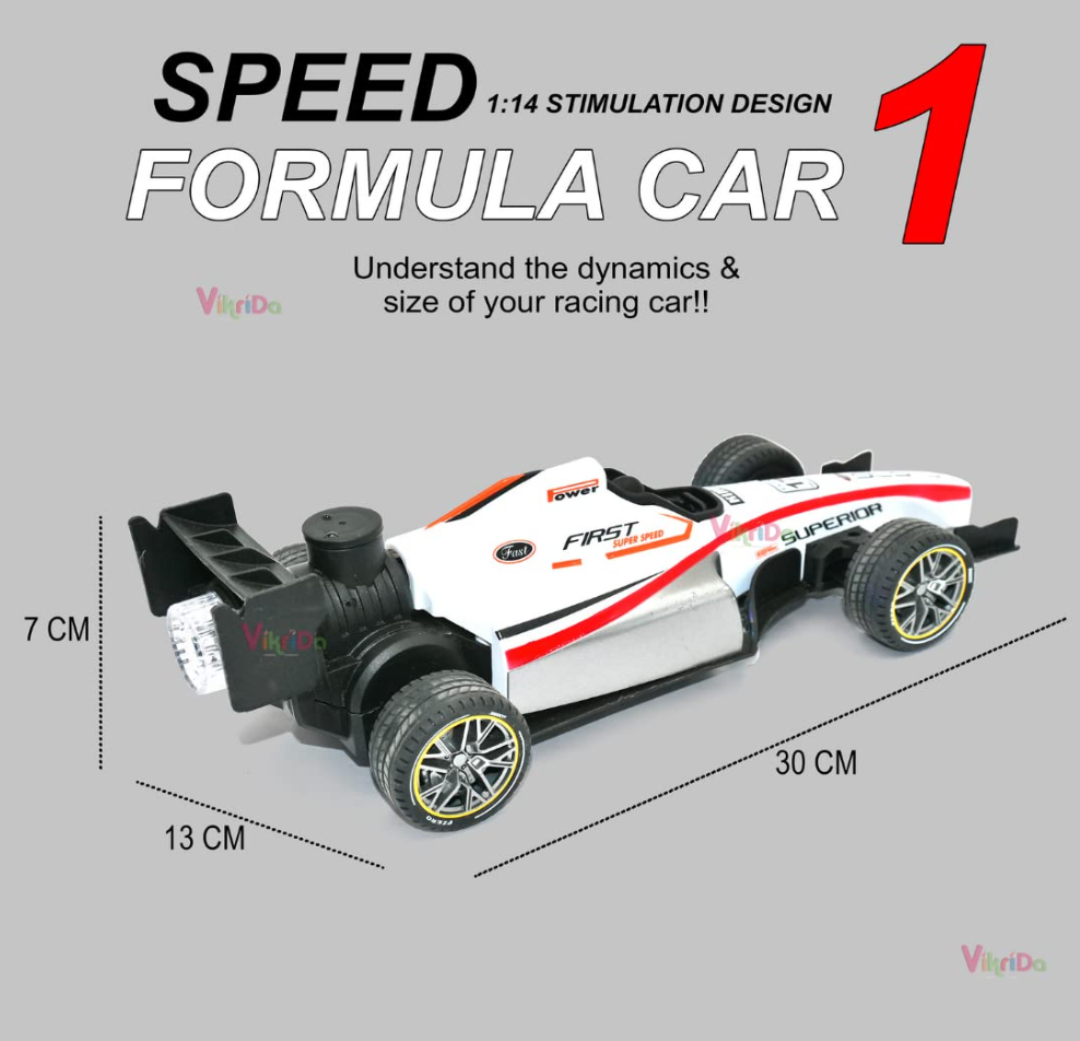 VikriDA R/C 1:14 Scale 4 Wheel Racing High Speed 15 Km/H Rock Formula 1 Car With Light&Flame Spray Function