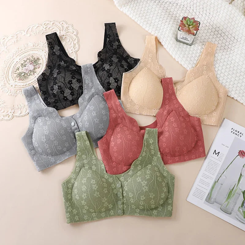 Front Buckle Bra Lace Seamless And Breathable no Steel Ring Bra (Pack Of 5)