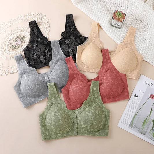 Front Buckle Bra Lace Seamless And Breathable no Steel Ring Bra (Pack Of 5)