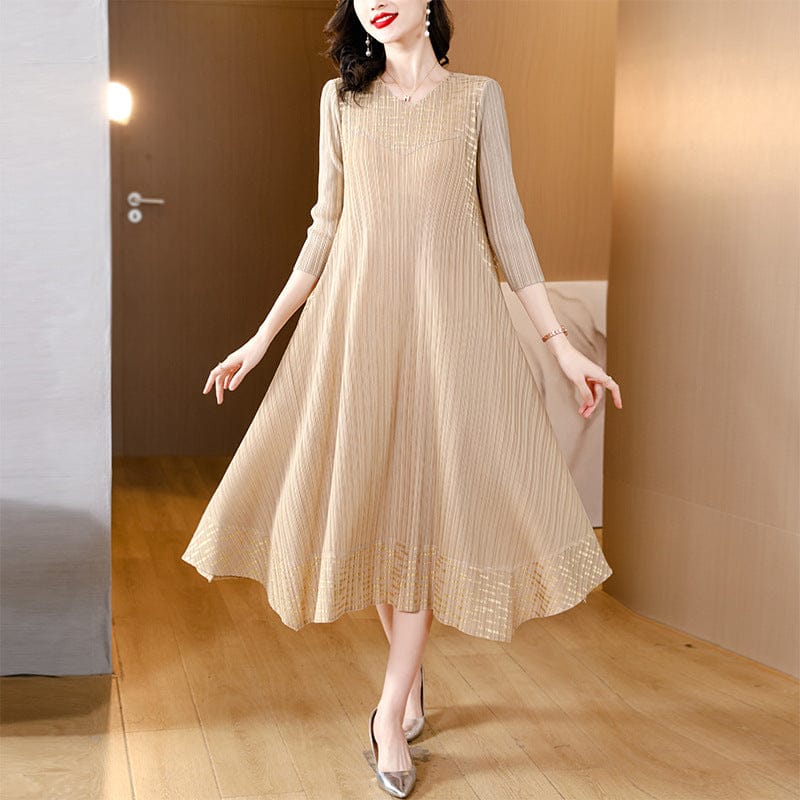 Midi Sleeve Pleated V-Neck Loose Dress