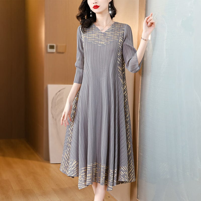 Midi Sleeve Pleated V-Neck Loose Dress