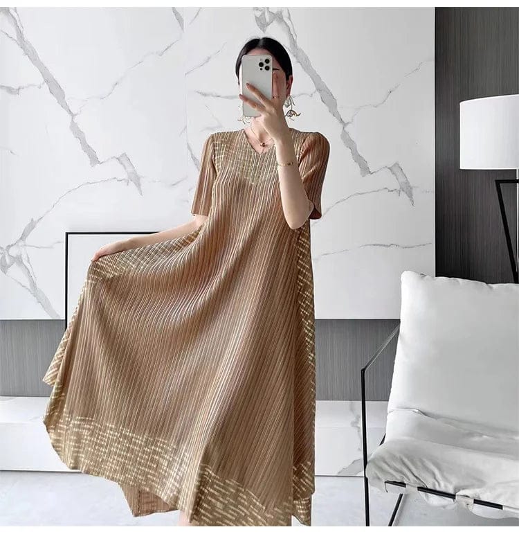 Midi Sleeve Pleated V-Neck Loose Dress