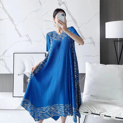 Midi Sleeve Pleated V-Neck Loose Dress