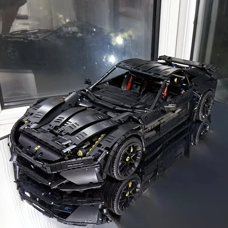 Black Sports Car Building Blocks Set, High Difficulty MOC Model