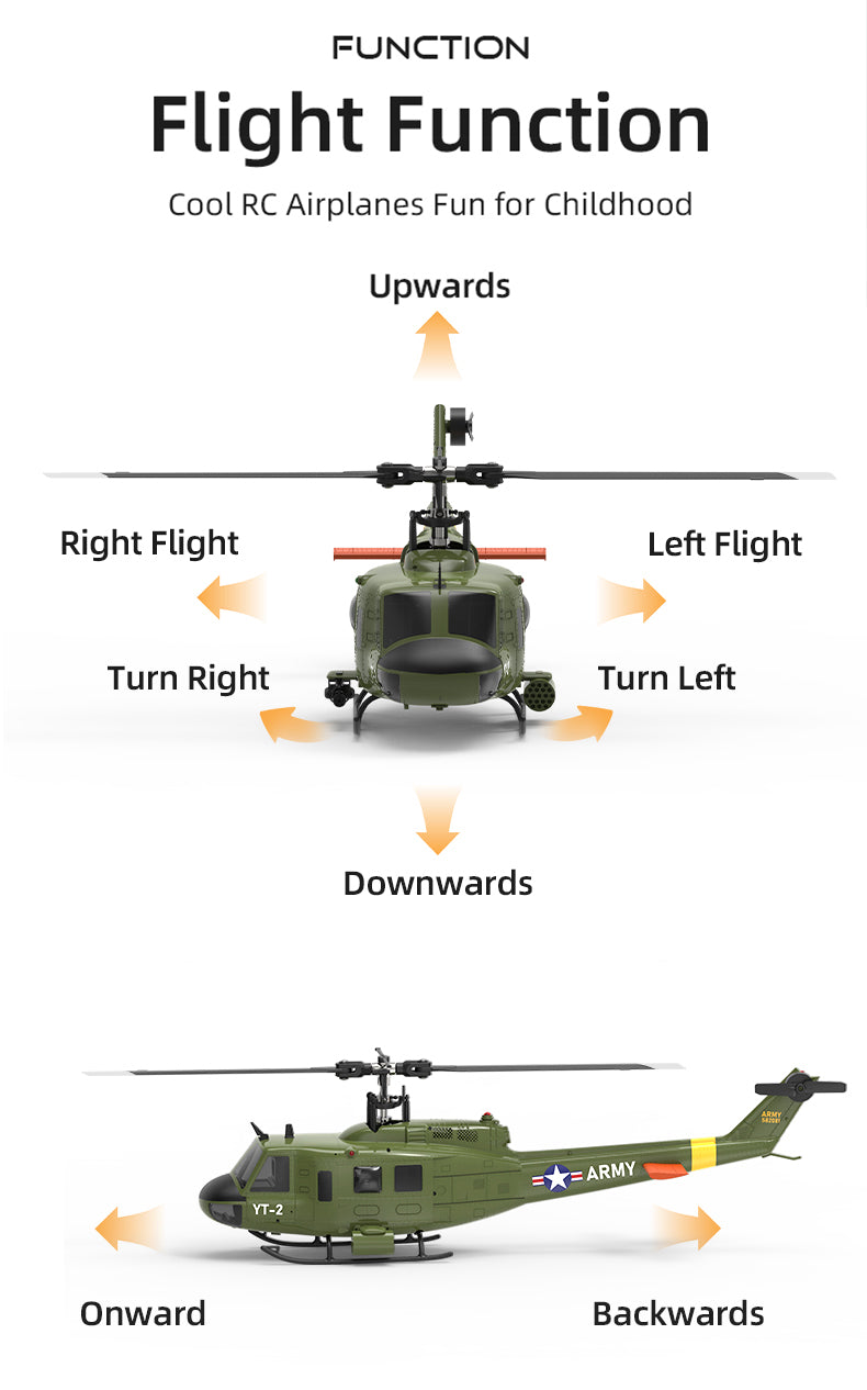 YU XIANG F07/F07-V 1/34 Scale UH-1 Huey 2.4G 6CH Brushless Direct-Drive 6G Flybarless RC Helicopter Model (RTF Version/Mode1/Mode2)