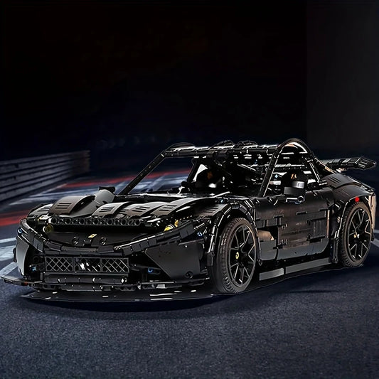 Black Sports Car Building Blocks Set, High Difficulty MOC Model