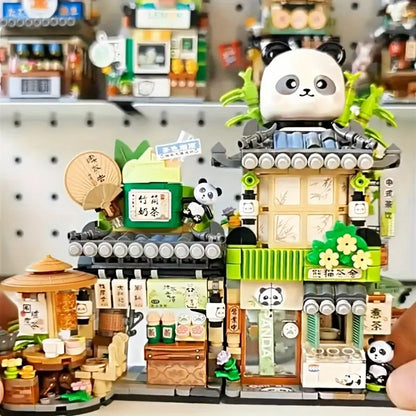 1077pcs Little Bear Coffee Shop & 860pcs Panda Tea House - Charming Mini Building Blocks Set