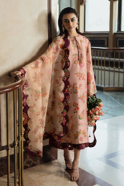 Hussain Rehar Pink floral printed kurta set