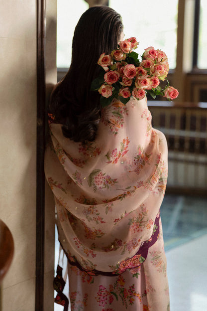 Hussain Rehar Pink floral printed kurta set