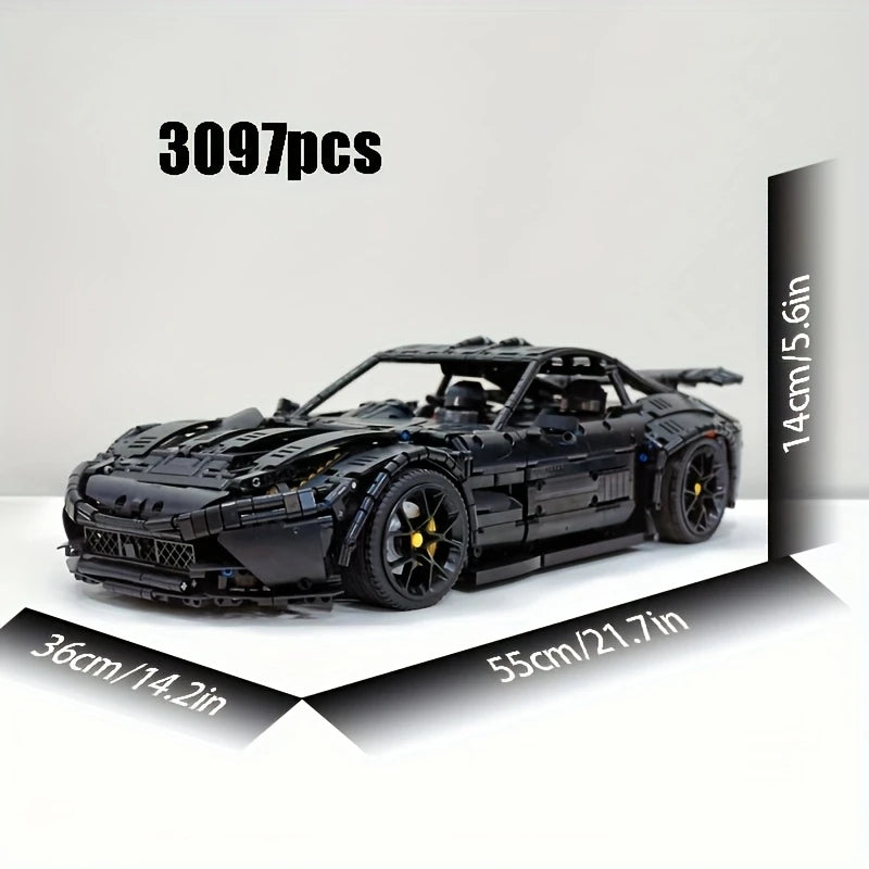 Black Sports Car Building Blocks Set, High Difficulty MOC Model