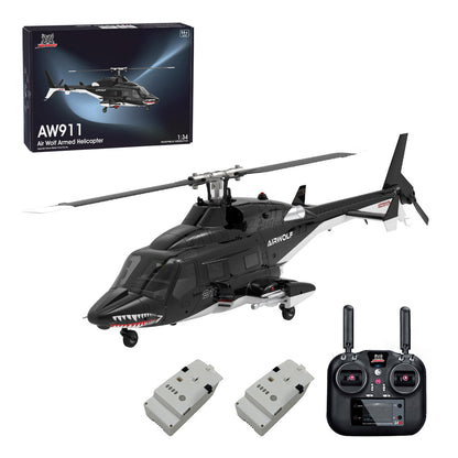 WOLFBUSH AW-911 Airwolf 1/34 Scale 2.4G 9CH Flybarless RC Helicopter Model with 6G/3D Stunt Mode and GPS Positioning (RTF Version/ Mode 1/Mode 2 Switchable)