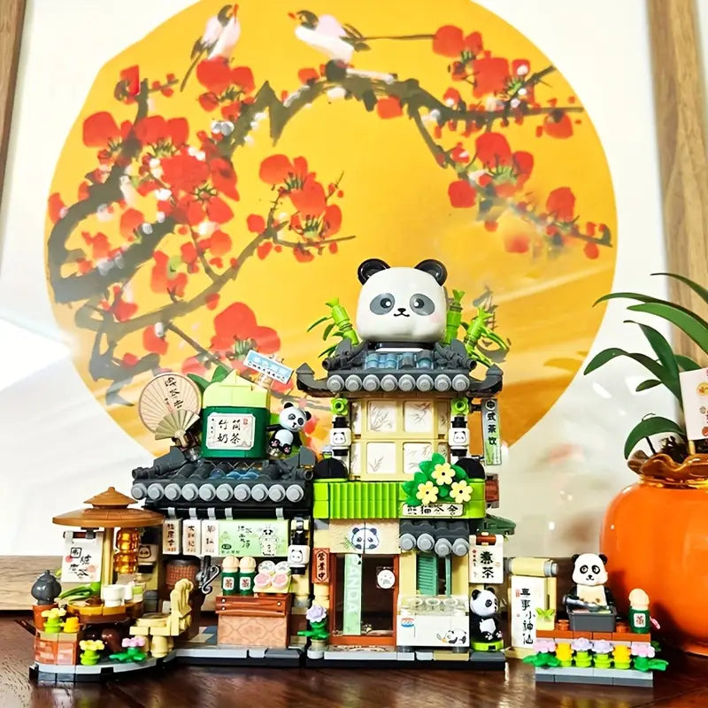 1077pcs Little Bear Coffee Shop & 860pcs Panda Tea House - Charming Mini Building Blocks Set