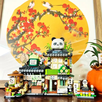 1077pcs Little Bear Coffee Shop & 860pcs Panda Tea House - Charming Mini Building Blocks Set