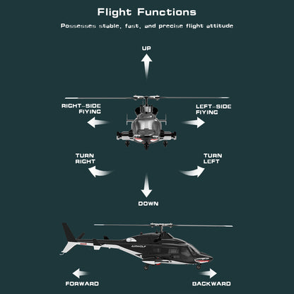 WOLFBUSH AW-911 Airwolf 1/34 Scale 2.4G 9CH Flybarless RC Helicopter Model with 6G/3D Stunt Mode and GPS Positioning (RTF Version/ Mode 1/Mode 2 Switchable)