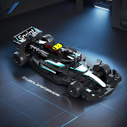 Black W15 boy racing car model, racing car MOC building block set