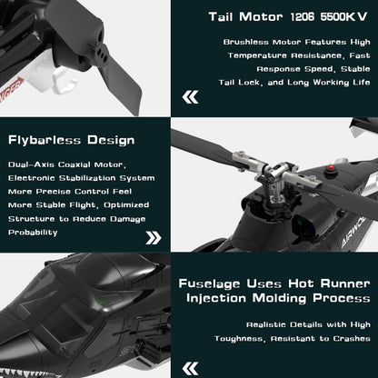 WOLFBUSH AW-911 Airwolf 1/34 Scale 2.4G 9CH Flybarless RC Helicopter Model with 6G/3D Stunt Mode and GPS Positioning (RTF Version/ Mode 1/Mode 2 Switchable)