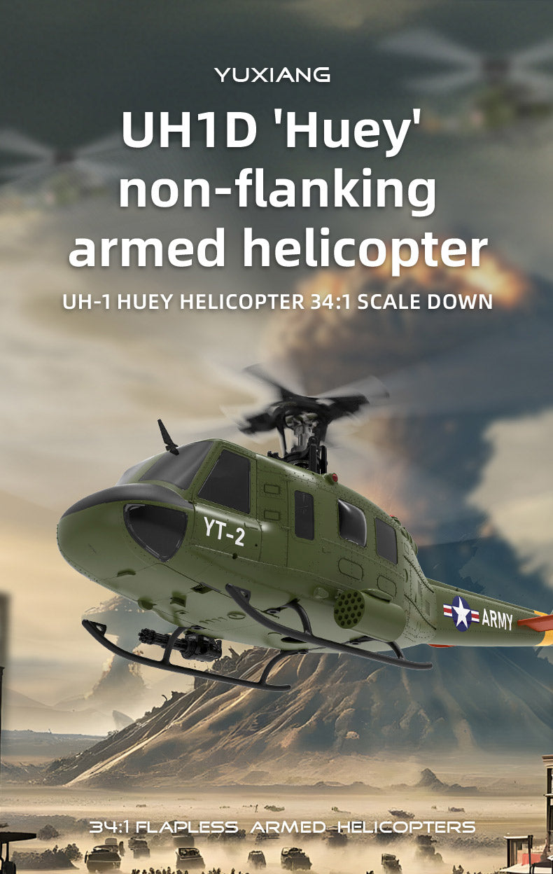 YU XIANG F07/F07-V 1/34 Scale UH-1 Huey 2.4G 6CH Brushless Direct-Drive 6G Flybarless RC Helicopter Model (RTF Version/Mode1/Mode2)