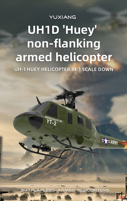 YU XIANG F07/F07-V 1/34 Scale UH-1 Huey 2.4G 6CH Brushless Direct-Drive 6G Flybarless RC Helicopter Model (RTF Version/Mode1/Mode2)