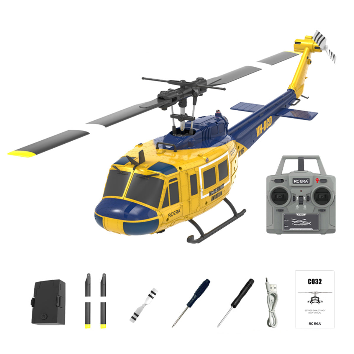 C032 1/48 Scale UH-1 Huey 2.4G 6CH Flybarless RC Helicopter Model (RTF Version)