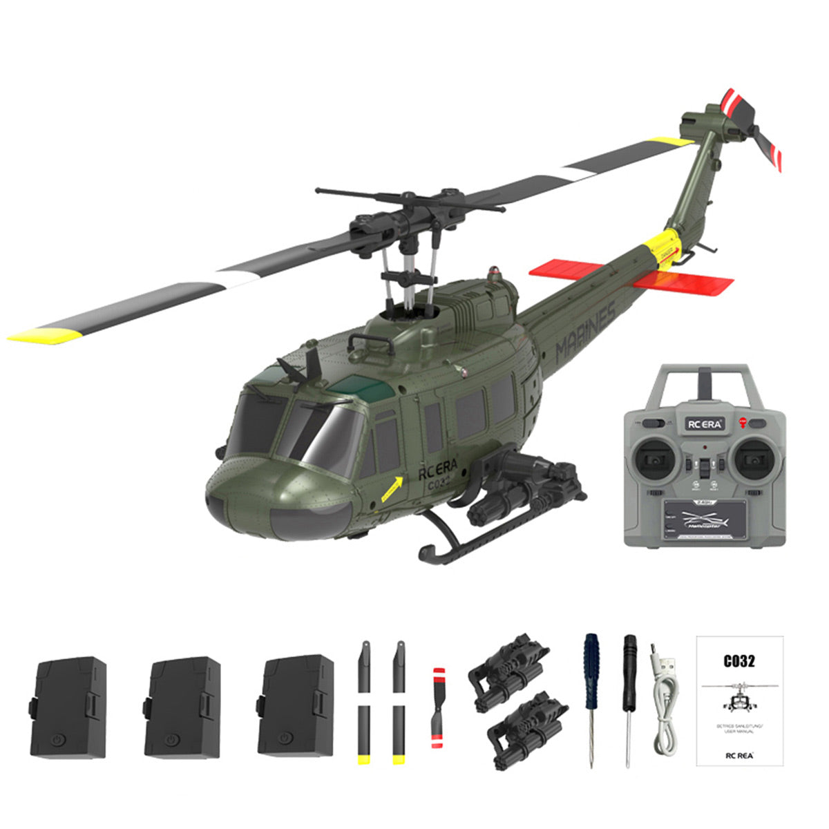 C032 1/48 Scale UH-1 Huey 2.4G 6CH Flybarless RC Helicopter Model (RTF Version)
