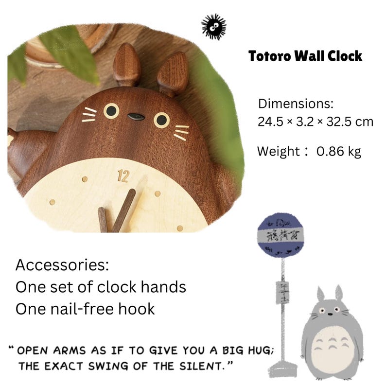 Handmade Totoro Wooden Wall Clock