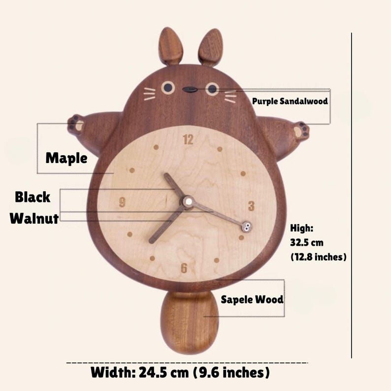 Handmade Totoro Wooden Wall Clock
