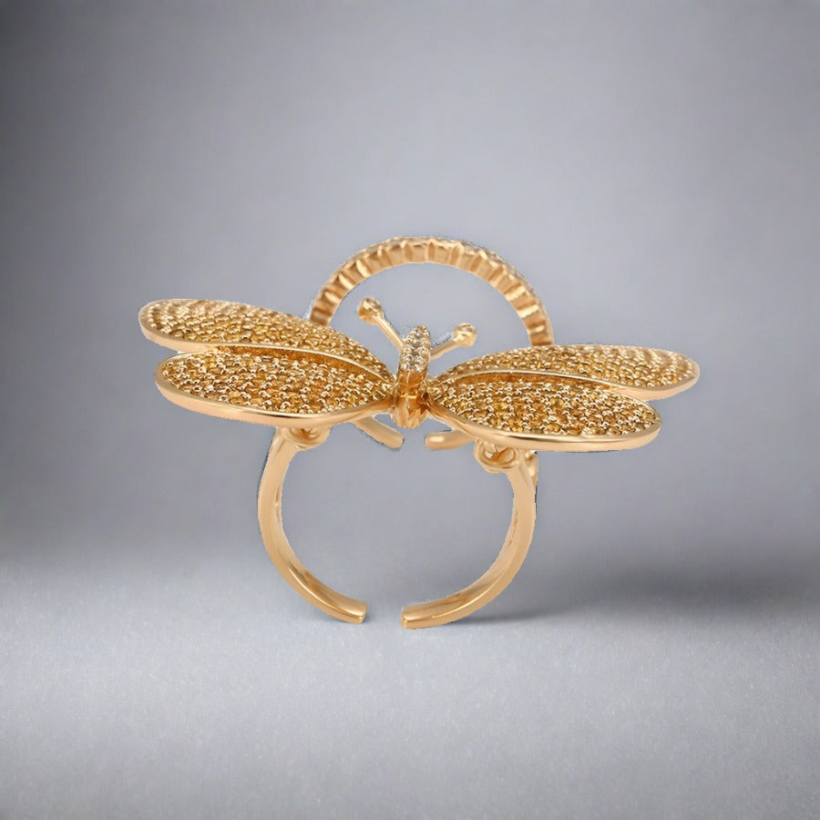 Flying Butterfly Diamond Ring - 18KT Gold Plated (Re-Sizable)