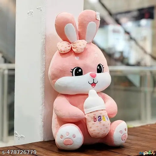 Large Baby Bottle Rabbit Plush Toy Bow Hold Baby Cute Super Soft Rabbit Doll