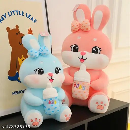 Large Baby Bottle Rabbit Plush Toy Bow Hold Baby Cute Super Soft Rabbit Doll